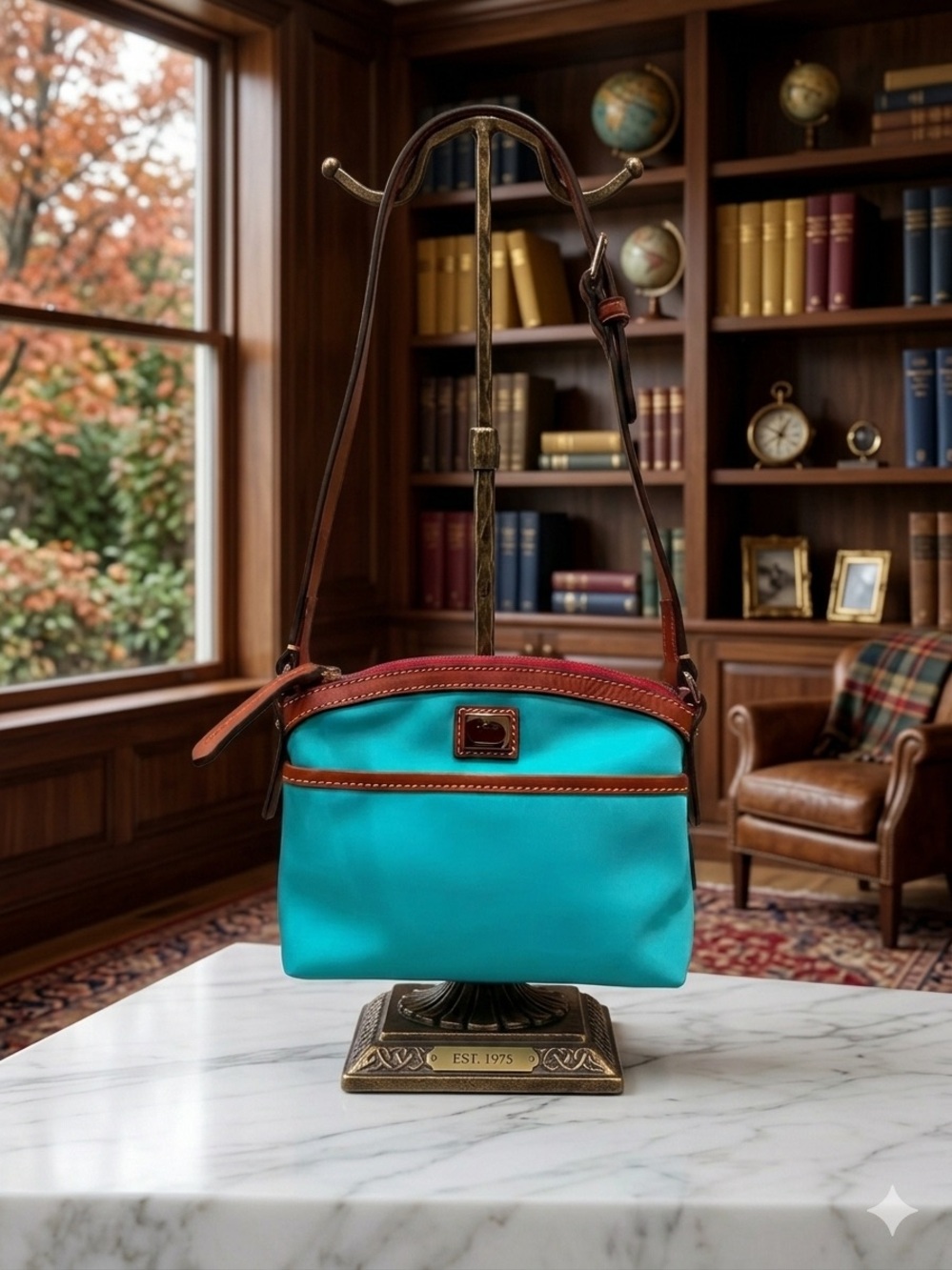 Dooney & Bourke Teal Nylon Wayfarer Crossbody with British Tan Leather Trim